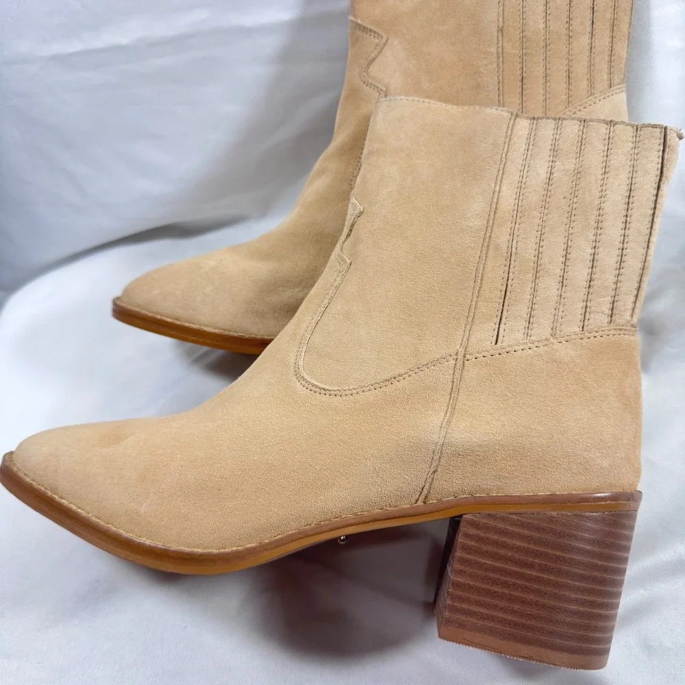 NEW 42 Gold Miley Natural Suede Western Ankle Booties Block‎ Heel Women's US 11
